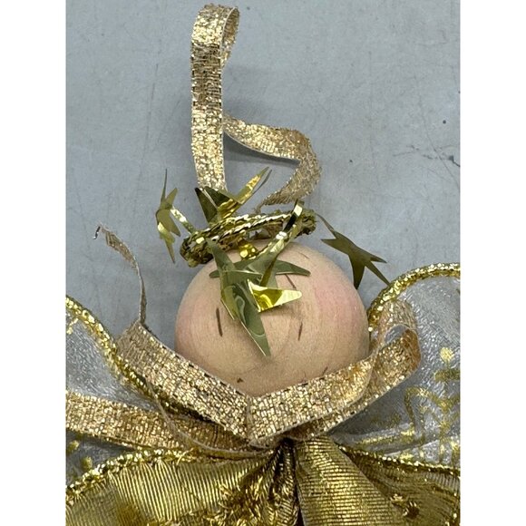 Handmade Christmas Angel tree ornament gold white ribbon snowflakes 5" READ - Picture 4 of 7